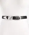 On 34th Skinny Sculptural Buckle Belt, Exclusively At Macy's In Black Silver