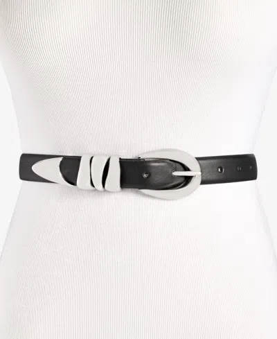 On 34th Skinny Sculptural Buckle Belt, Exclusively At Macy's In Black Silver