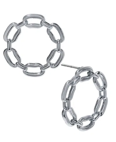 On 34th Small Chain Link Front-facing Hoop Earrings, 0.88", Created For Macy's In Silver