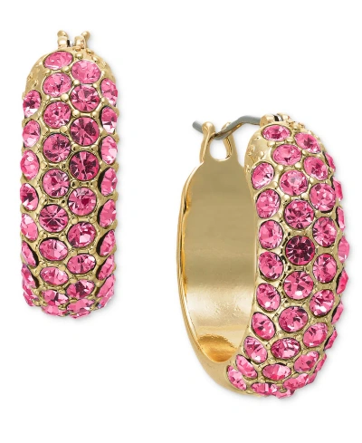 On 34th Small Pave-front Hoop Earrings, 0.7", Created For Macy's In Pink