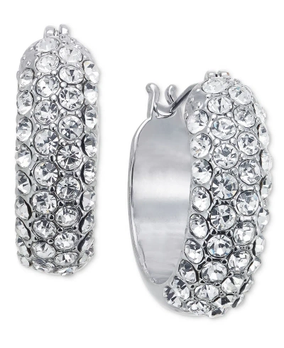 On 34th Small Pave-front Hoop Earrings, 0.7", Created For Macy's In Silver