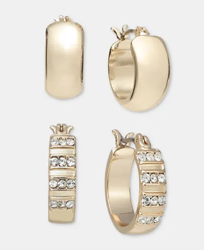 On 34th Smooth & Pave Hoop Earrings, 2-piece Set, Macy's Exclusive In Gold