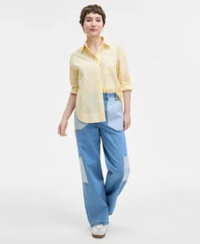 On 34th Striped Shirt Two Tone Cargo Jeans Marinaa Sneakers Exclusively At Macys In Bright 2 Tone