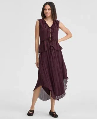 On 34th Tie Front Top Pleated Skirt Macys Exclusive In Burgundy