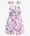 On 34th Little & Big Girls Mommy & Me Woven Cotton Sketched Bouquet-print Tie-strap Smocked Dress, Exclusive In Washed White