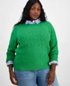 Shop On 34th Trendy Plus Cable-knit Crewneck Sweater, Created For Macy's In Bright Green
