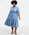 On 34th Trendy Plus Cotton Button-front Tiered Midi Dress, Macy's Exclusive In Brown