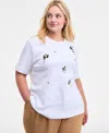 On 34th Trendy Plus Cotton Embellished Crewneck Tee, Macy's Exclusive In White