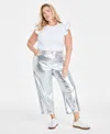 On 34th Trendy Plus Cropped Straight-leg Metallic Pants, Created For Macy's In Silver