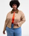 On 34th Trendy Plus Embellished Corduroy-collar Jacket, Macy's Exclusive In Brown