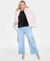 On 34th Trendy Plus Faux Fur Long Sleeve Teddy Jacket Velvet Sequin Short Sleeve Sweater Light Wash High Ris In Pink Dogwood