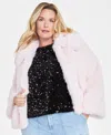 On 34th Trendy Plus Faux Fur Long Sleeve Teddy Jacket Velvet Sequin Short Sleeve Sweater Light Wash High Ris In Pink Dogwood