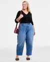 On 34th Trendy Plus High-rise Cropped Barrel-leg Jeans, Macy's Exclusive In Blue