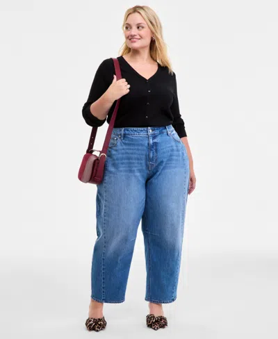 On 34th Trendy Plus High-rise Cropped Barrel-leg Jeans, Macy's Exclusive In Blue