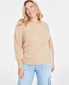 On 34th Trendy Plus Jewel-button Raglan-sleeve Sweater, Created For Macy's In Warm Camel