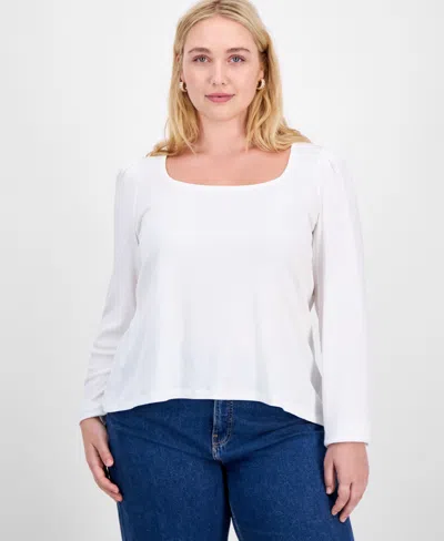 On 34th Trendy Plus Long-sleeve Square-neck Top, Exclusively At Macy's In White