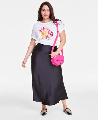 On 34th Trendy Plus Satin A-line Slip Skirt, Exclusively At Macy's In Deep Black