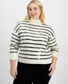 On 34th Trendy Plus Sequin Striped Mock-neck Sweater, Exclusively At Macy's In Combo B Al