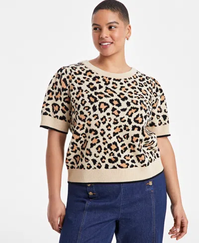 On 34th Trendy Plus Size Animal Jacquard Sweater, Exclusively At Macy's In Sunset Nud