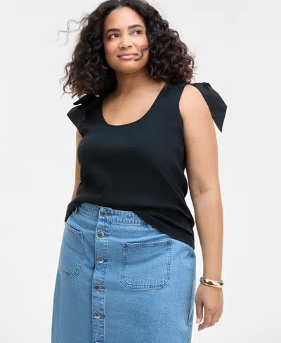 On 34th Trendy Plus Size Bow-shoulder Tank Top, Exclusively At Macy's In Deep Black