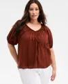 On 34th Trendy Plus Size Braided-trim Short-sleeve Top, Exclusively At Macy's