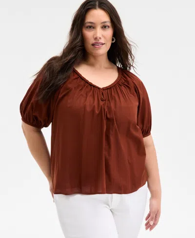 On 34th Trendy Plus Size Braided-trim Short-sleeve Top, Exclusively At Macy's