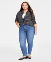 On 34th Trendy Plus Size Button-front Crepe Shirt, Created For Macy's In Black
