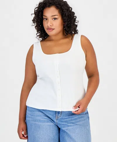 On 34th Trendy Plus Size Button-down Ribbed Tank, Macy's Exclusive In White
