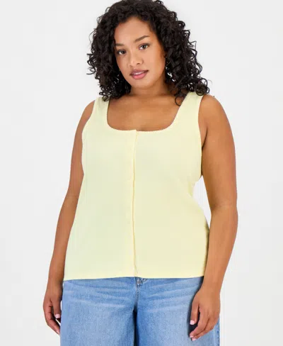 On 34th Trendy Plus Size Button-down Ribbed Tank, Macy's Exclusive In Yellow