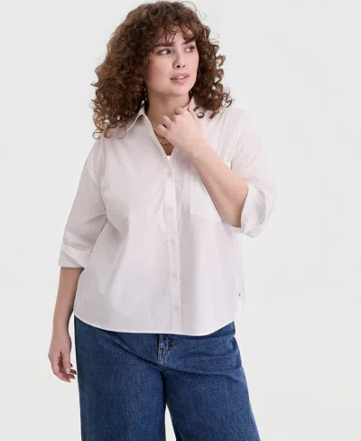 On 34th Trendy Plus Size Button-front Shirt, Macy's Exclusive In Pink