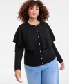 On 34th Trendy Plus Size Cape-overlay Cardigan, Macy's Exclusive In Black