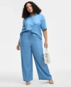 On 34th Trendy Plus Size Chambray Short Sleeve Shirt Chambray Drawstring Pants Exclusively At Macys In Spring Was