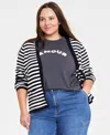 On 34th Trendy Plus Size Cotton Button-front Cardigan, Created For Macy's In Washed White Combo