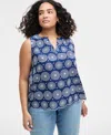 On 34th Trendy Plus Size Cotton Eyelet Split-neck Tank, Exclusively At Macy's In Blazing Na