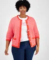On 34th Trendy Plus Size Cotton Jacquard Cardigan, Exclusively At Macy's In Sweet Berry