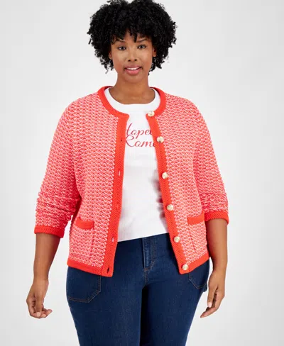 On 34th Trendy Plus Size Cotton Jacquard Cardigan, Exclusively At Macy's In Sweet Berry