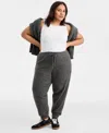 On 34th Trendy Plus Size Cozy Drawstring Jogger Sweatpants, Macy's Exclusive In Gray