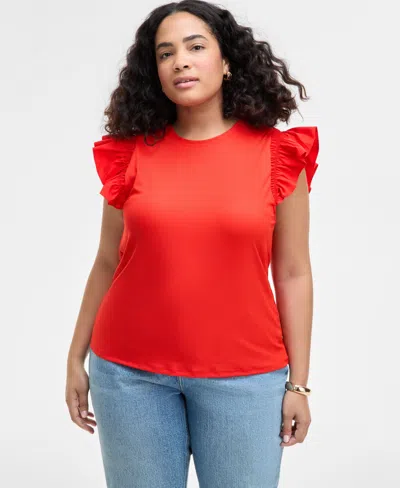 ON 34TH TRENDY PLUS SIZE CREWNECK FLUTTER-SLEEVE TOP, CREATED FOR MACY'S