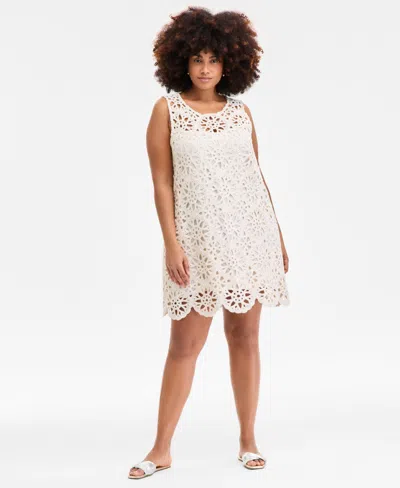 On 34th Trendy Plus Size Crochet Scallop-hem Shift Dress, Exclusively At Macy's