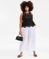 On 34th Trendy Plus Size Crochet Scalloped Tank Top Cotton Gauze Smocked Waist Wide Leg Pants Exclusively At In White
