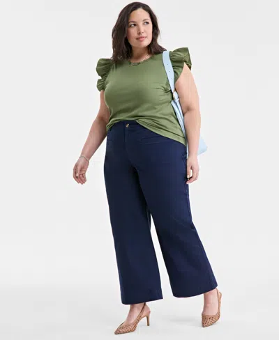 On 34th Trendy Plus Size Cropped Wide-leg Chino Pants, Exclusively At Macy's In Intrepid Blue