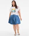 On 34th Trendy Plus Size Denim Bubble-hem Mini Skirt, Exclusively At Macy's