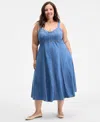 On 34th Trendy Plus Size Denim Sweetheart-neck Midi Dress, Exclusively At Macy's In Blue