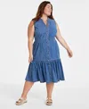 On 34th Trendy Plus Size Denim Tiered Midi Dress, Created For Macy's In Rays