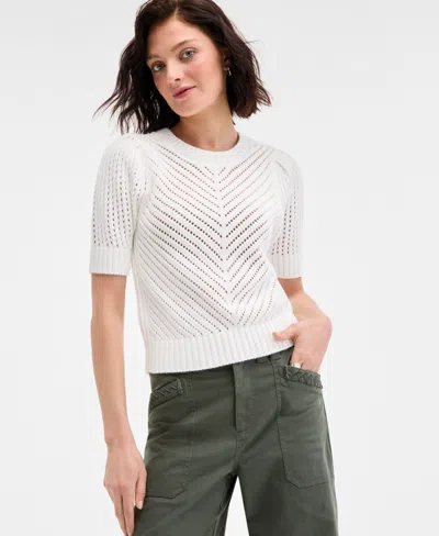 On 34th Trendy Plus Size Diagonal-knit Puff-sleeve Sweater, Exclusively At Macy's