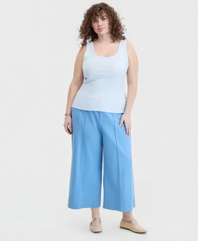 On 34th Trendy Plus Size Double Scoop-neck Tank, Macy's Exclusive In Blue