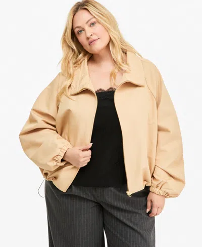 On 34th Trendy Plus Size Drawstring-hem Utility Jacket, Macy's Exclusive In Brown