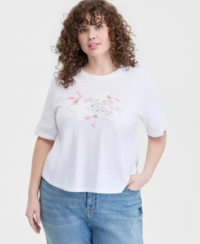 On 34th Trendy Plus Size Dreamscape Applique T-shirt, Macy's Exclusive In White