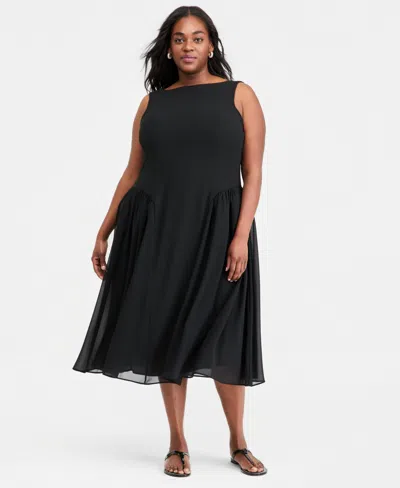 On 34th Trendy Plus Size Drop-waist Midi Dress, Macy's Exclusive In Black
