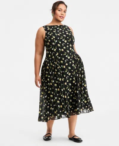 On 34th Trendy Plus Size Drop-waist Midi Dress, Macy's Exclusive In Black